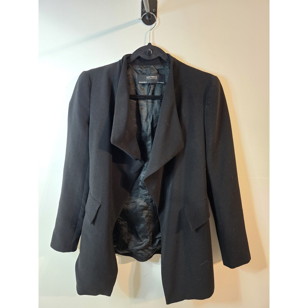 Zara Women's Black‎ Asymmetrical Open Front Blazer Jacket Size M Academia Work